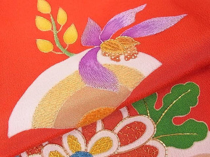 平和屋本店■希少　染刺工芸　大羊居　東京友禅　子供　七五三　女の子　3歳　祝着　駒刺繍　吉祥花文　金銀糸　逸品　3kh1798