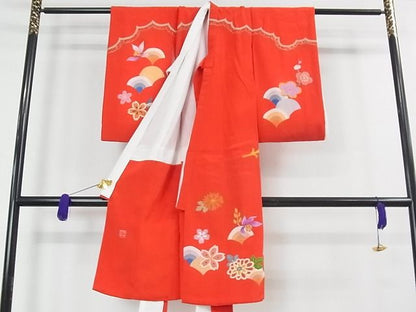 平和屋本店■希少　染刺工芸　大羊居　東京友禅　子供　七五三　女の子　3歳　祝着　駒刺繍　吉祥花文　金銀糸　逸品　3kh1798