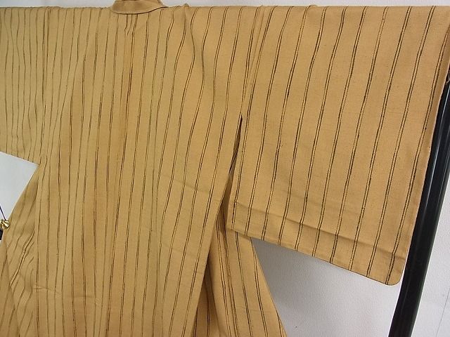 平和屋本店■極上　伊兵衛織　工芸手織　単衣　縞　たとう紙付き　逸品　未使用　3kh1796