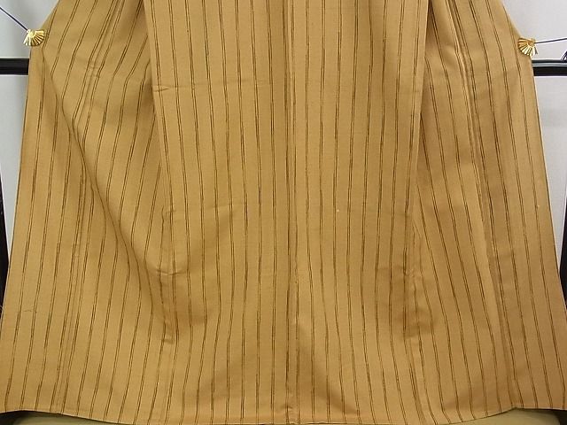 平和屋本店■極上　伊兵衛織　工芸手織　単衣　縞　たとう紙付き　逸品　未使用　3kh1796