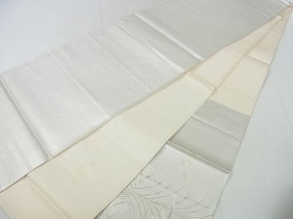 平和屋着物■六通太鼓柄袋帯 駒刺繡 草木文 銀彩 逸品 mz2899
