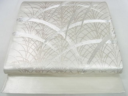 平和屋着物■六通太鼓柄袋帯 駒刺繡 草木文 銀彩 逸品 mz2899