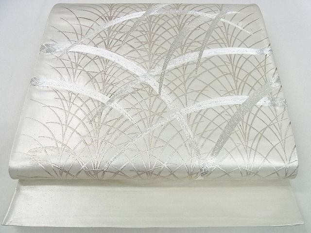 平和屋着物■六通太鼓柄袋帯 駒刺繡 草木文 銀彩 逸品 mz2899