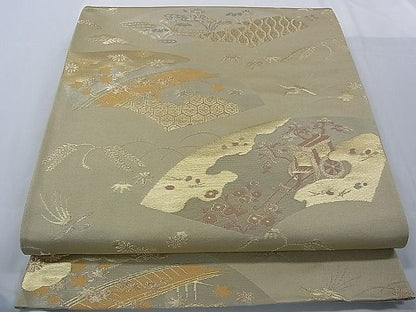 平和屋着物■六通柄袋帯 地紙風景文 金糸 逸品 pn4548