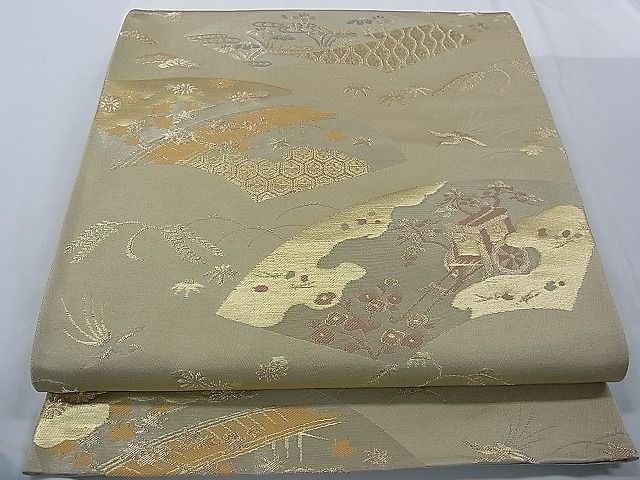 平和屋着物■六通柄袋帯 地紙風景文 金糸 逸品 pn4548