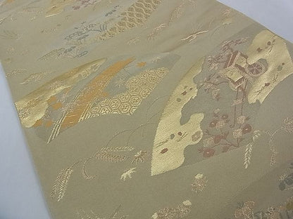 平和屋着物■六通柄袋帯 地紙風景文 金糸 逸品 pn4548