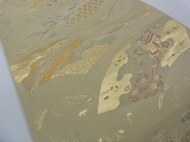 平和屋着物■六通柄袋帯 地紙風景文 金糸 逸品 pn4548