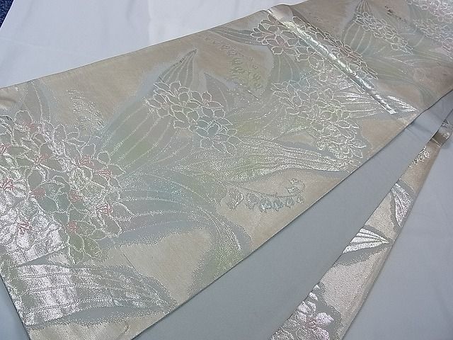 平和屋着物■六通柄袋帯　草花文　金糸　逸品　pn4554