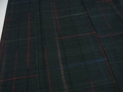 平和屋本店●極上 郡上紬 草木染 格子柄 証紙付き 逸品3s5392