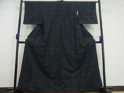 平和屋本店●極上 郡上紬 草木染 格子柄 証紙付き 逸品3s5392