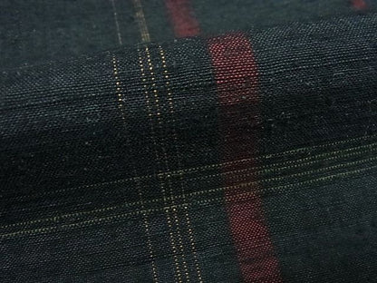 平和屋本店●極上 郡上紬 草木染 格子柄 証紙付き 逸品3s5392