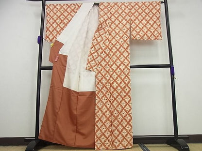 平和屋本店●極上　岩手の匠　草紫堂　南部絞り　茜染　紬　七宝文　逸品3s5409