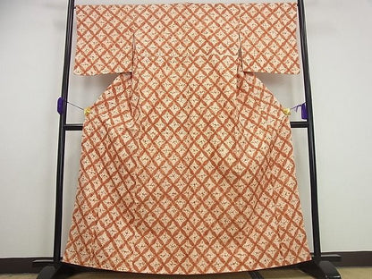 平和屋本店●極上　岩手の匠　草紫堂　南部絞り　茜染　紬　七宝文　逸品3s5409
