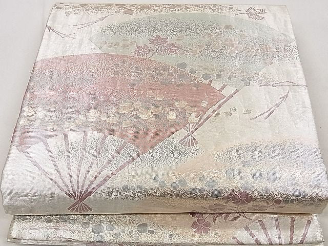 平和屋着物■佐賀錦 六通柄袋帯 扇面吉祥文 金銀糸 逸品 ng3491