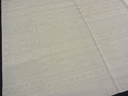 平和屋着物■上質なお召　横段吉祥文　逸品　n-fw4346