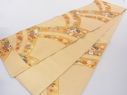 平和屋着物■本佐賀唐織 六通柄袋帯 山取花丸文 金糸 正絹 逸品 A-gk494