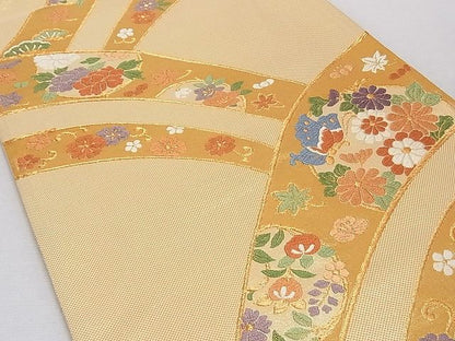 平和屋着物■本佐賀唐織 六通柄袋帯 山取花丸文 金糸 正絹 逸品 A-gk494