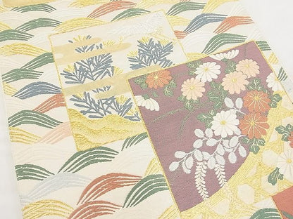 平和屋着物■六通柄袋帯 唐織 色紙飛鶴若松葉菊花文 金銀糸 逸品 n-hv3143