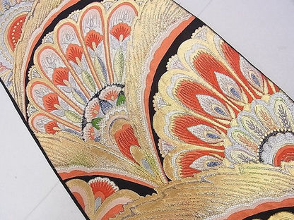 平和屋着物■六通柄袋帯 唐織 舞花文 黒地 金銀糸 逸品 ca4964