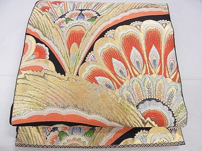 平和屋着物■六通柄袋帯 唐織 舞花文 黒地 金銀糸 逸品 ca4964