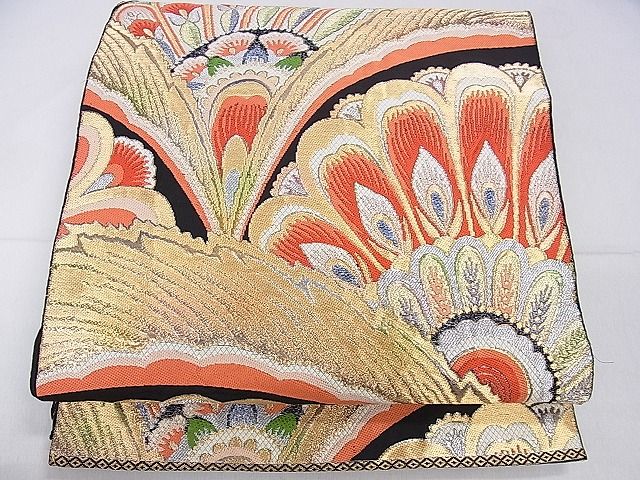 平和屋着物■六通柄袋帯 唐織 舞花文 黒地 金銀糸 逸品 ca4964