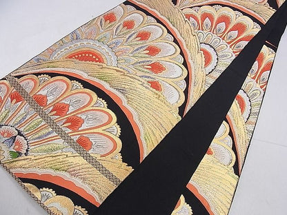 平和屋着物■六通柄袋帯 唐織 舞花文 黒地 金銀糸 逸品 ca4964