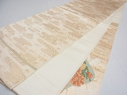 平和屋着物■六通太鼓柄袋帯　唐織　流水花文　金糸　逸品　ya0475