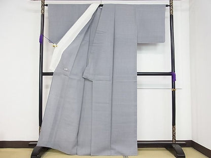 平和屋本店■希少　夏物　本場夏結城　奥順　色無地　素鼠色　織：水野節子　パールトーン加工　証紙付き　逸品　未使用3s20981