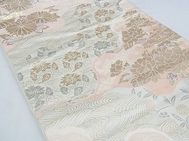 平和屋着物■六通柄袋帯 道長草花文 金銀糸 正絹 逸品 A-hg560