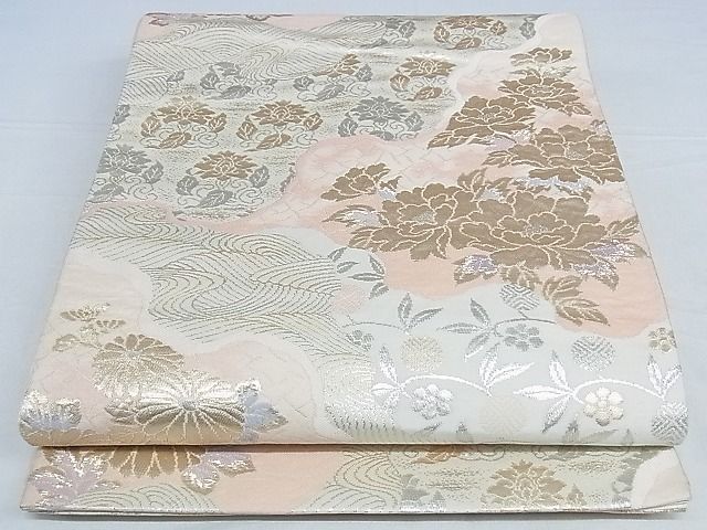 平和屋着物■六通柄袋帯 道長草花文 金銀糸 正絹 逸品 A-hg560