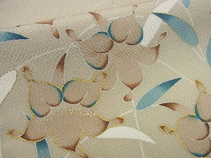 平和屋本店●超希少　九寸名古屋帯　品川恭子　草花文　金彩　鬼しぼ縮緬　逸品3s5506