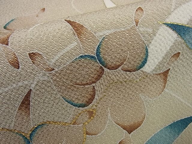 平和屋本店●超希少　九寸名古屋帯　品川恭子　草花文　金彩　鬼しぼ縮緬　逸品3s5506