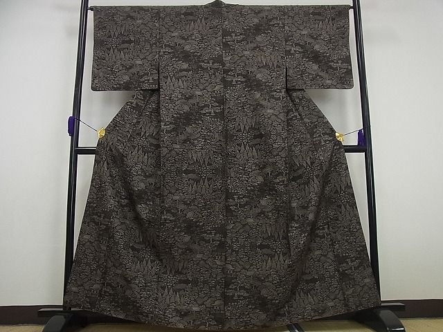 平和屋本店■極上　白泥染の第一人者・絣の魔術師　恵積五郎　本場大島紬　割り込み絣　恵大島織物謹製　風景文　証紙付 3s5552