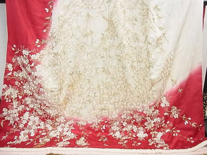 平和屋本店●希少　お引きずり　引振袖・長襦袢(袷)セット　総手刺繍　枝垂れ桜　暈し染め　金糸　逸品　3kh1919