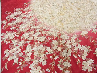 平和屋本店●希少　お引きずり　引振袖・長襦袢(袷)セット　総手刺繍　枝垂れ桜　暈し染め　金糸　逸品　3kh1919