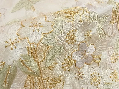 平和屋本店●希少　お引きずり　引振袖・長襦袢(袷)セット　総手刺繍　枝垂れ桜　暈し染め　金糸　逸品　3kh1919