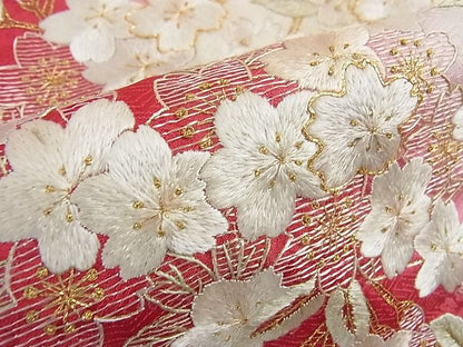 平和屋本店●希少　お引きずり　引振袖・長襦袢(袷)セット　総手刺繍　枝垂れ桜　暈し染め　金糸　逸品　3kh1919
