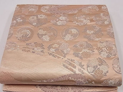 平和屋着物■六通柄袋帯 唐織 立波渡り橋草花丸文 金糸 逸品 ng3624