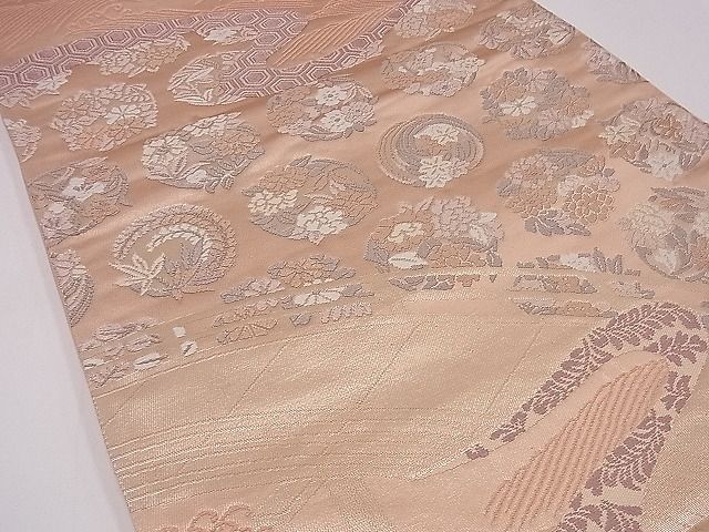 平和屋着物■六通柄袋帯 唐織 立波渡り橋草花丸文 金糸 逸品 ng3624