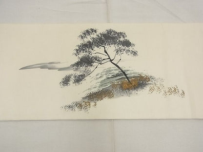平和屋着物■塩瀬 九寸名古屋帯 手描き 御所時風景文 金彩 逸品 n-ea0940