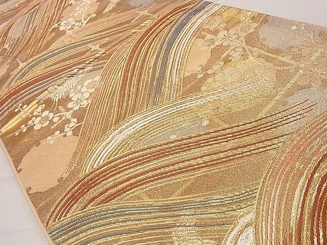 平和屋着物■六通柄袋帯 唐織 金彩つづれ 流水飛鶴枝梅文 金糸 逸品 ha7438