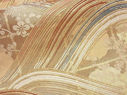 平和屋着物■六通柄袋帯 唐織 金彩つづれ 流水飛鶴枝梅文 金糸 逸品 ha7438