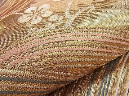 平和屋着物■六通柄袋帯 唐織 金彩つづれ 流水飛鶴枝梅文 金糸 逸品 ha7438