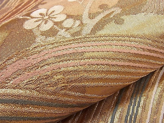 平和屋着物■六通柄袋帯 唐織 金彩つづれ 流水飛鶴枝梅文 金糸 逸品 ha7438