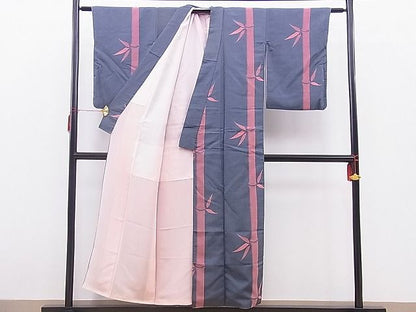 平和屋着物■上質なお召　笹竹文　逸品　n-qt0691