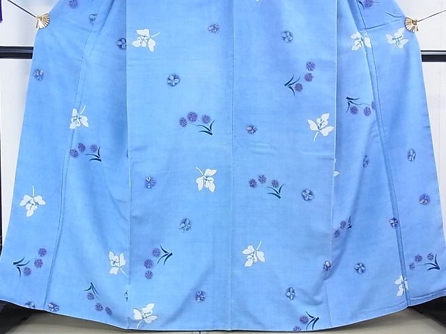 平和屋本店●希少　型絵染染色家　鈴木紀絵　紬　藍地花蝶散し　証紙付き　逸品　3kh1942