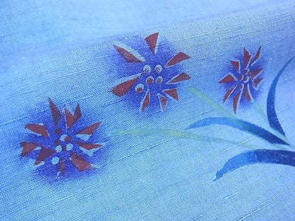 平和屋本店●希少　型絵染染色家　鈴木紀絵　紬　藍地花蝶散し　証紙付き　逸品　3kh1942