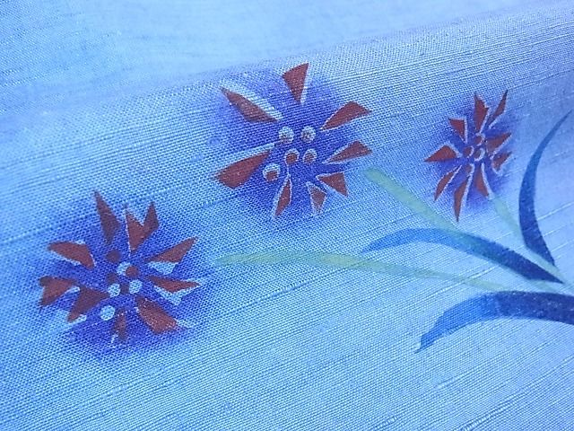 平和屋本店●希少　型絵染染色家　鈴木紀絵　紬　藍地花蝶散し　証紙付き　逸品　3kh1942