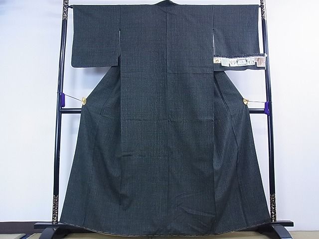 平和屋本店●極上 本場結城紬 重要無形文化財 縞 井上商事謹製 証紙付き 逸品 未使用 3kh1959