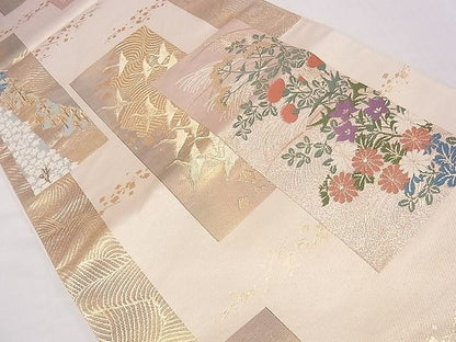 平和屋着物■六通柄袋帯 短冊花鳥文 金糸 逸品 eg0895